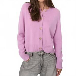 NEW REPEAT CASHMERE cashmere boxy cardigan with rib trim in glow